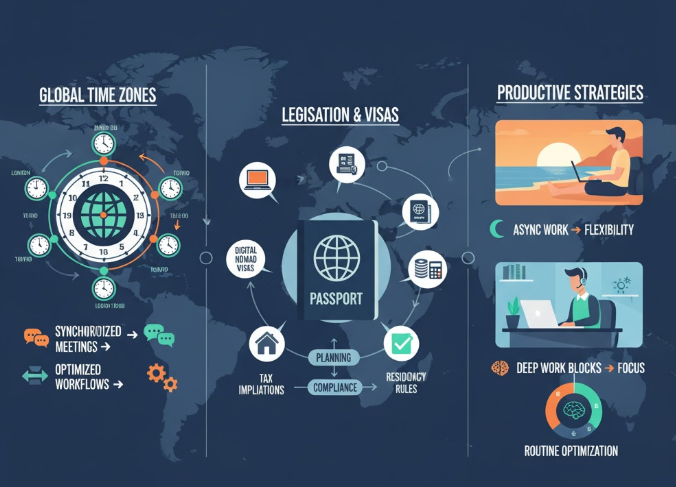 Trabalho Remoto Global: Fusos Horários, Legislação e Estratégias Produtivas